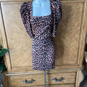Boohoo cheetah print puffy sleeve Bodycon dress
